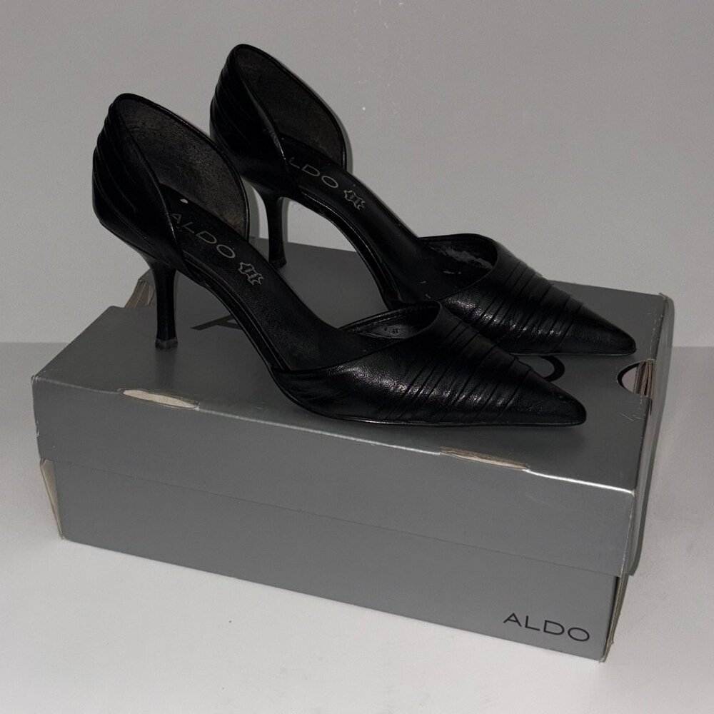 Aldo Y2K Black Slinky Pointed Toe Heels